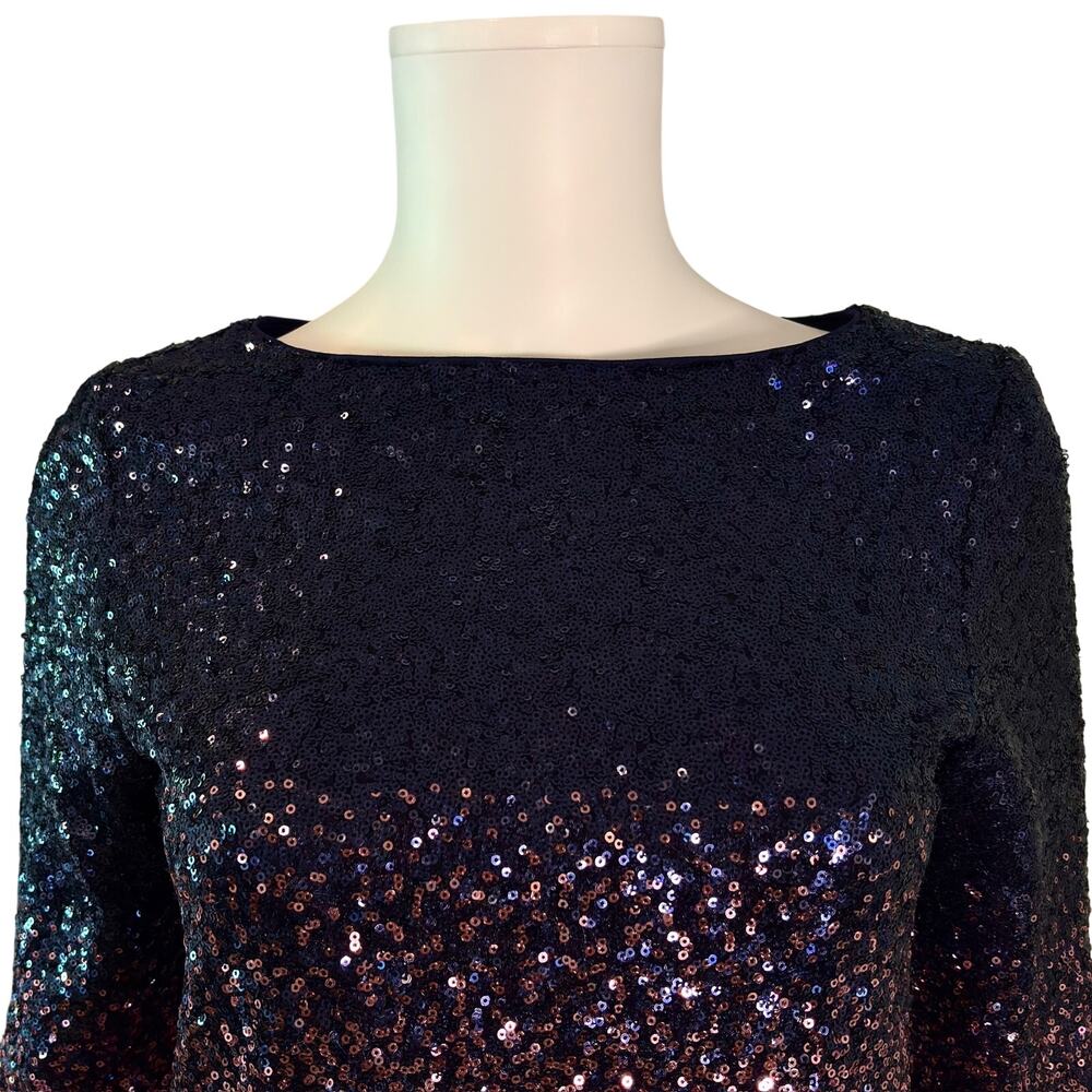 Maia Sequin Ombre Mini Dress 4 Navy Pink 3/4 Sleeve Cocktail Holiday Party - Picture 6 of 12